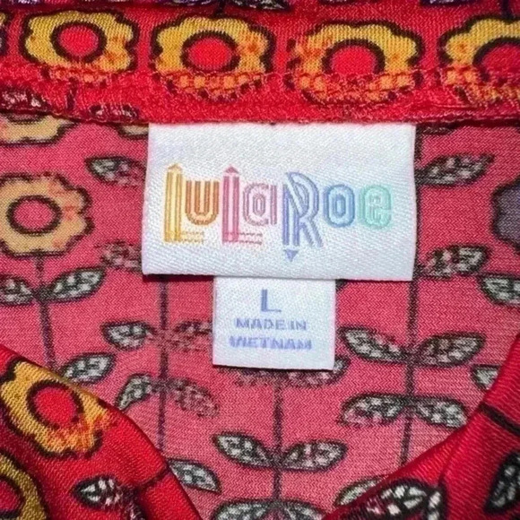 Lularoe Size large Red floral azure A-line skirt with yoga waist band. NWT-silky - Picture 7 of 9